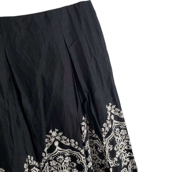 Loft NWT Size 12 Skirt Cotton Pleated A-line Beaded Pom Pom Hem Lined Midi Black - Picture 11 of 13